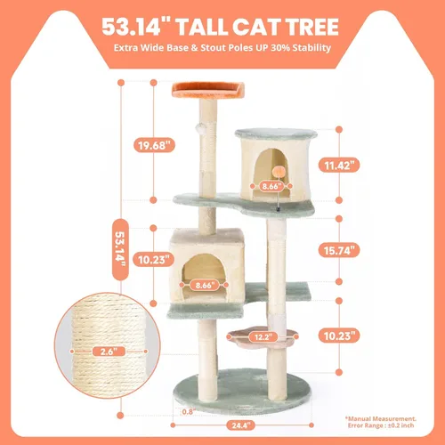 Vista 2 de HYABi - Árbol para gatos de 53 pulgadas con flores, casa de gatos de varios niveles con postes para rascar y juguetes, diseño fresco