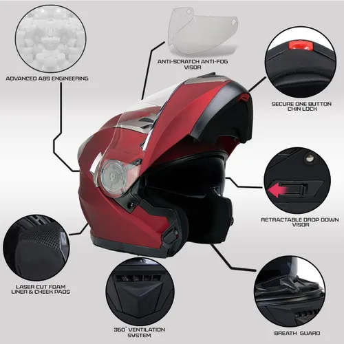 Vista 2 de Milwaukee Helmets MPH9826DOT - Casco modular de motocicleta 'ionizado' rojo plano avanzado con visera desplegable