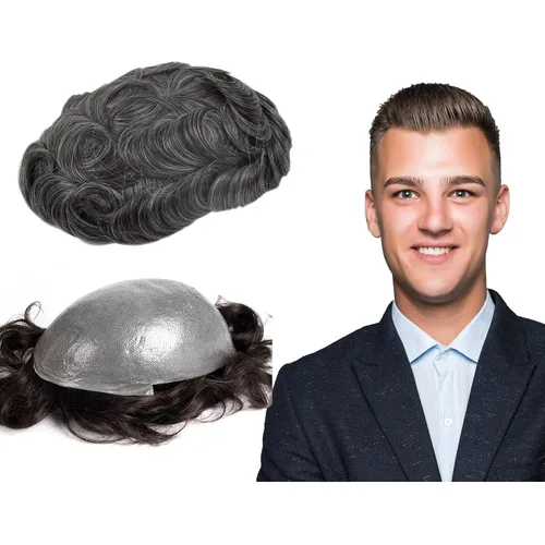 Vista 39 de GEXWORLDWIDE GEX 62 colores tupé para hombres 0.002 in piel ultra fina V-loop 8x10 pulgadas cabello humano conjunto gris densidad densidad densidad