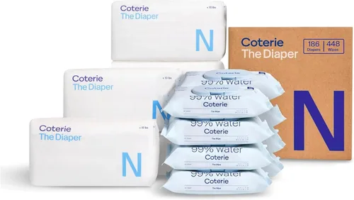 Vista 10 de Coterie Kit de toallitas y pañales para bebés, tamaño 1 (99 unidades) y tamaño de pañales para recién nacidos (93 unidades), paquete de 8 (448)