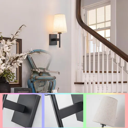 Vista 7 de YHCDLAMP Juego de dos apliques de pared que funcionan con pilas, luces de pared que funcionan con pilas con control remoto, lámpara de pared RGB