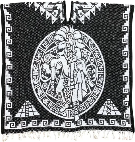 Vista 6 de Del Mex Auténtico Poncho Mexicano Cobija Gaban Manta - Blanco y Negro