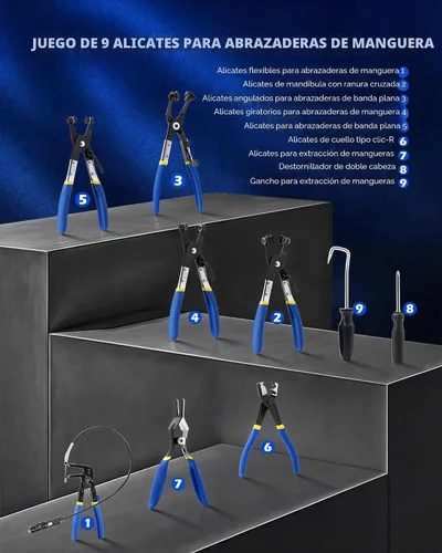 Vista 2 de Orion Motor Tech 9 alicates de abrazadera de manguera para mangueras de combustible y agua, kit de removedor de abrazadera de manguera de largo