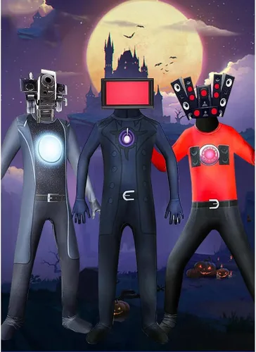 Vista 4 de VERENIX Skibidi Toilet Cosplay Bodysuits Costume Halloween Cosplay Party, Funny Cartoon Game Outfit for 5-12 Years Boys