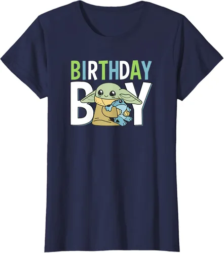 Vista 25 de Star Wars: The Mandalorian Grogu Birthday Boy Hug Blue Green T-Shirt Negro
