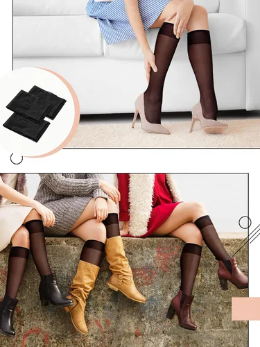 Vista 4 de 50 pares de medias altas de nailon para mujer con bolsa de maquillaje de PVC