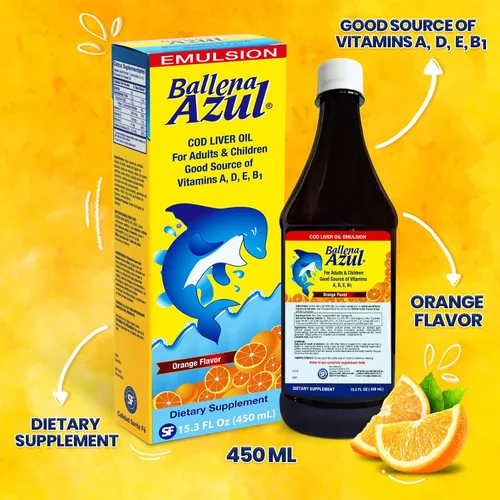 Vista 3 de Ballena Azul Aceite de Hígado de Bacalao para Adultos y Niños, Aceite de Hígado de Bacalao para Adultos y Niños, Buena Fuente de Vitaminas A, D, E