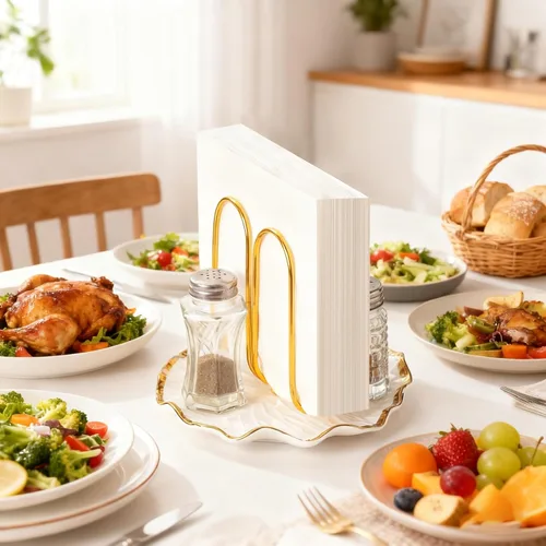 Vista 7 de Servilletero Moderno de Pie para Mesa, Servilleteros de Cerámica Dorados para Navidad, Servilleteros de Papel, Dispensador de Servilletas de Navidad