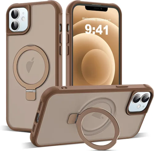 Vista 15 de SKYLMW - Funda compatible con iPhone 11 de 6.1 pulgadas, con soporte magnético invisible tipo anillo, funda translúcida de grado militar, compatible
