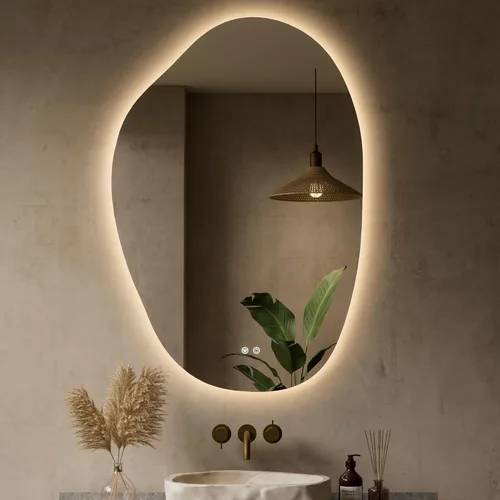 Vista 12 de Keonjinn Espejo de baño retroiluminado asimétrico de 22 x 30 pulgadas con luces, espejo LED irregular con vidrio templado HD, controlador LED