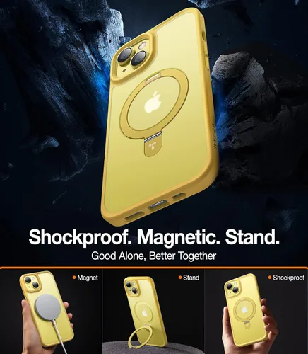 Vista 6 de TORRAS Funda magnética UPRO Ostand para iPhone 14/iPhone 13 de 6.1 pulgadas, compatible con MagSafe parte trasera dura mate con borde de silicona