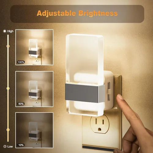 Vista 2 de JandCase Luces nocturnas enchufables a la pared, sensor de atardecer a amanecer, LED blanco suave de 3000 K, diseño acrílico, brillo ajustable de 0