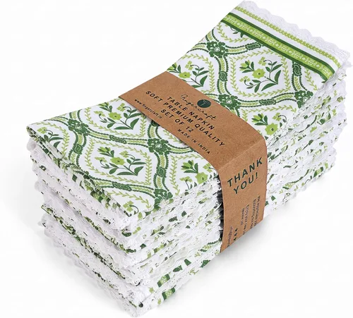 Vista 18 de FINGERCRAFT Servilletas de tela de lino y algodón de 12 unidades con esquinas ingletadas y elegante encaje para uso diario; las servilletas están