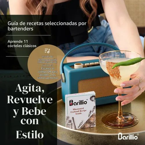 Vista 6 de Barillio Black Bartender Kit – Juego de coctelera de acero inoxidable con soporte de bambú – Herramientas de barra de mixología con coctelera