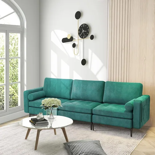 Vista 10 de KOMFOTT Sofá de dos plazas, tapizado para sala de estar, asientos de dos plazas modernos con 2 almohadas de refuerzo, bolsillo para revista, sofá