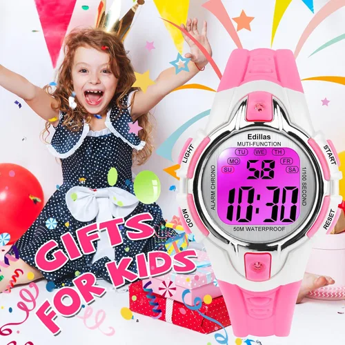 Vista 7 de Edillas Kids Watches Digital Girls Boys,7 Colors Light Wrist Watch for Child Waterproof Sport Outdoor Multifunctional Watches with StopwatchAlarm