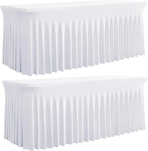 Vista 23 de Outpain Juego de 2 manteles rectangulares de elastano beige para mesas rectangulares de 6 pies, manteles de elastano ajustable de 6 pies, sin