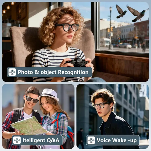 Vista 7 de Gafas inteligentes AI con cámara HD 4K y antivibración, ChatGPT gafas de control de voz integradas para grabación de video manos libres, traducción