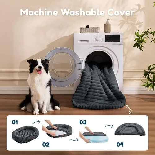 Vista 7 de Cama ortopédica para perro, funda lavable, sofá de piel Gris oscuro