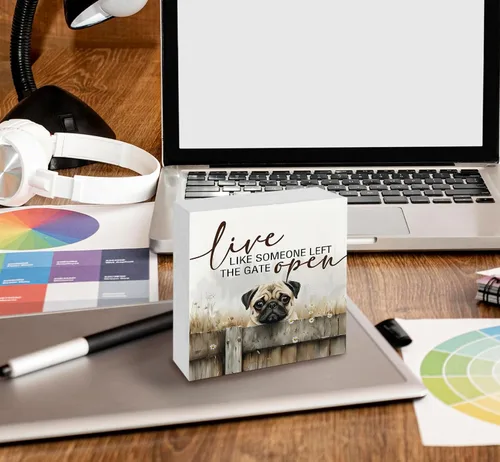 Vista 5 de Cartel de pug – Decoración rústica de granja con diseño de perro occidental, para oficina, cocina, dormitorio, decoración rústica con texto