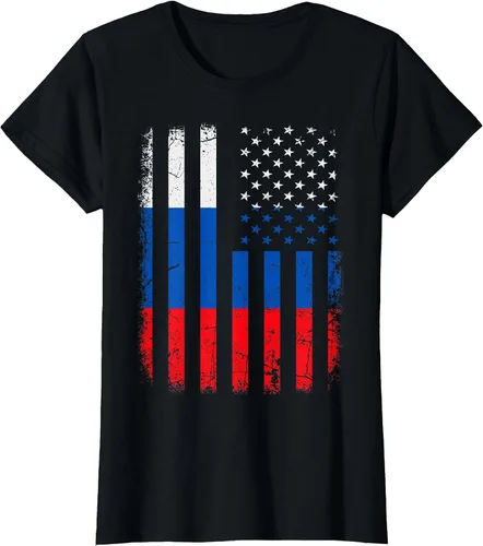 Vista 22 de Russian American Flag Russia America Pride Heritage T-Shirt Asphalt Grey