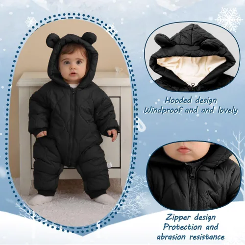 Vista 3 de Traje de nieve para bebés y niñas recién nacidos, overol de invierno para recién nacidos, ropa para exteriores, abrigo de una sola pieza, sudaderas