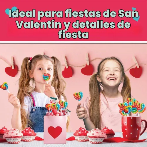 Vista 4 de 4YoreElves - Paletas de arco iris de 24 corazones envueltas individualmente, repletas de sabor afrutado, grandes paletas de remolino para fiestas