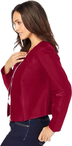 Vista 4 de Jessica London Chaqueta de cuero sin cuello de talla grande para mujer