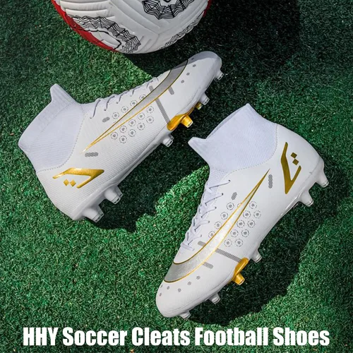 Vista 7 de HHY Botines de fútbol para hombre, zapatos de fútbol de caña alta, antideslizantes, para interiores y exteriores, césped firme, botas de combate