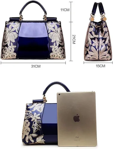 Vista 4 de Bolso de mano para mujer, bolso de mano de moda bordado de charol