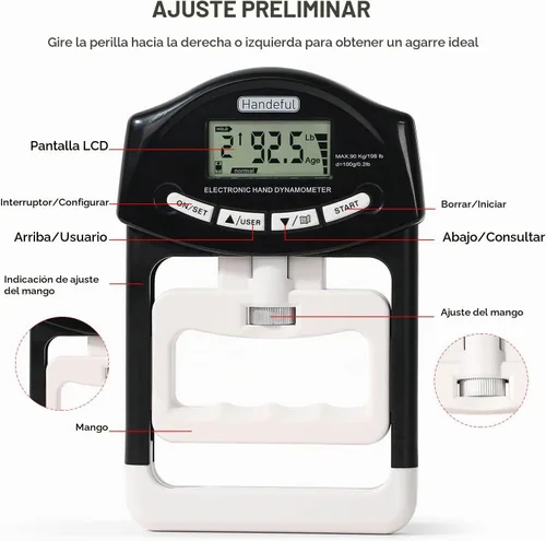 Vista 2 de Handeful Grip Strength Tester, Hand Grip Dynamometer (198Lbs / 90Kgs), Electronic Handgrip Testing for Sports Home School Use