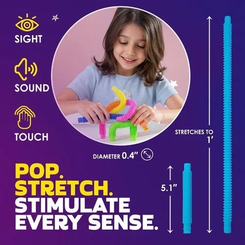 Vista 2 de Nutty Toys Mini tubos Pop – Juguetes sensoriales – Creatividad infinita y diversión para niños y niños pequeños Paquete de 8 mini Conecta