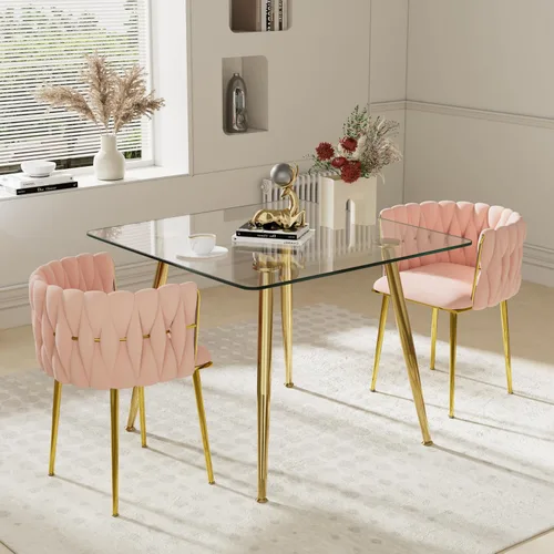 Vista 26 de Juego de mesa de comedor de cristal plateado para 2, juego de mesa cuadrada de lujo moderno de 36 pulgadas, juego de mesa de cocina minimalista de 3