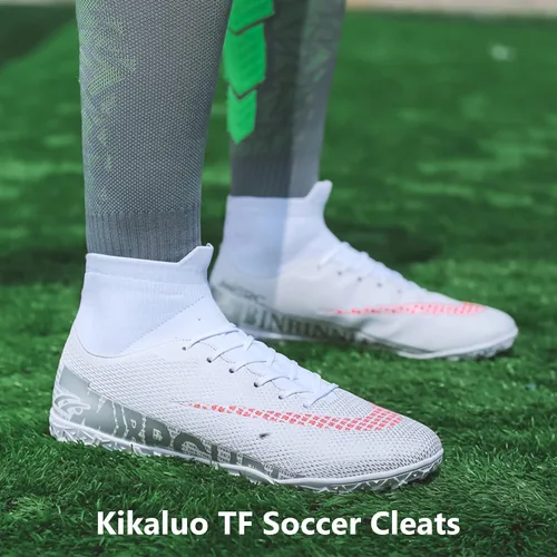 Vista 9 de Kikaluo Zapatos de fútbol para hombre con tacos de fútbol con cordones antideslizantes con puntas cortas y suelas de goma para interiores firmes