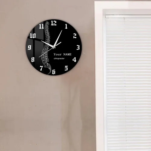 Vista 6 de Reloj de pared personalizado de 12 pulgadas, para terapeuta de columna vertebral, negro, redondo, analógico, sin tictac, sin alarma, adulto, unisex