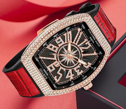 Vista 2 de Gosasa Reloj Tonneau único de moda para hombre con diamantes de imitación de cuarzo con correa de goma