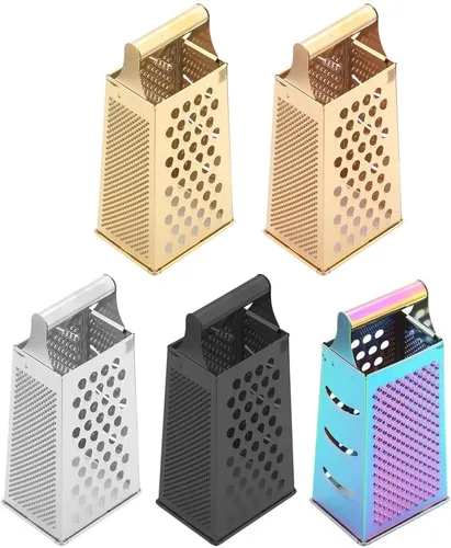 Vista 4 de Rallador de caja para cocina, rallador de queso de 4 caras, acero inoxidable dorado para queso, papa, pelador de zanahorias y rebanador, accesorios