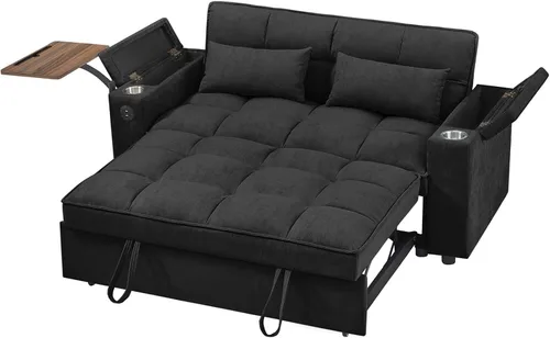 Vista 6 de Auvsoce – Sofá cama convertible de 65 pulgadas con respaldo ajustable, silla reposera, mesa lateral y puertos USB/Type-C – Añadido elegante y Sofá