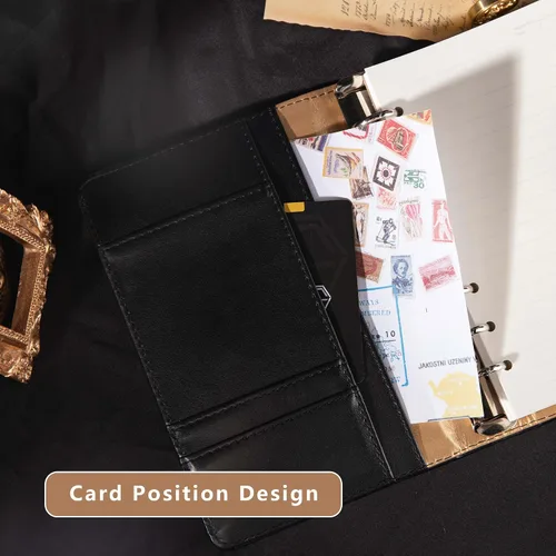 Vista 6 de TIEFOSSI Diario de cuero estrellado con cerradura, carpeta de papel recargable, diario de contraseña, cuaderno secreto A6 de tapa dura para mujeres