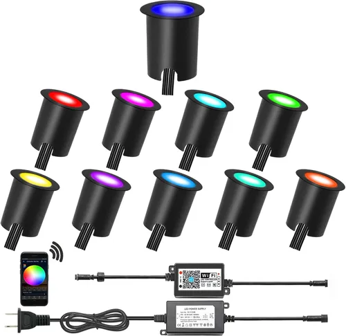 Vista 26 de Kits de luces LED empotrables para cubierta con carcasa protectora, iluminación LED de paisaje al aire libre IP67 impermeable, CC 12 V de bajo Azul