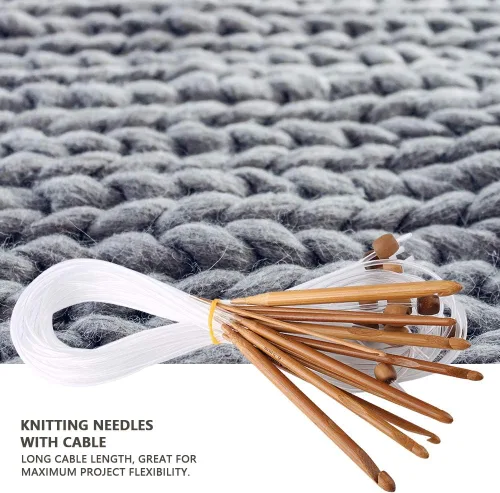 Vista 2 de Juego de ganchos de ganchillo afganos tunecinos con cable de plástico, agujas de tejer de ganchillo de bambú para uso principiante o profesional