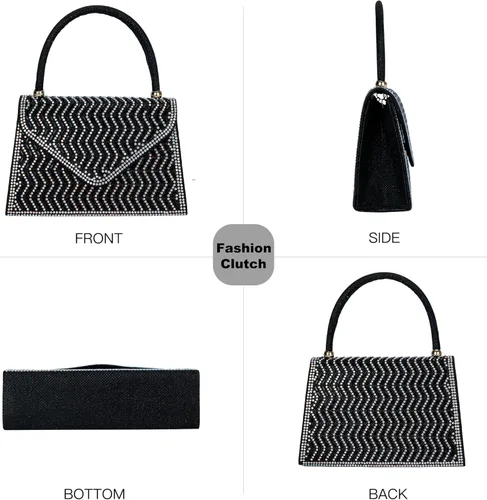 Vista 4 de Bolsos de noche para mujer, formales, embrague de diamantes de imitación, bolso de fiesta de boda con purpurina, bolso de cóctel para fiesta