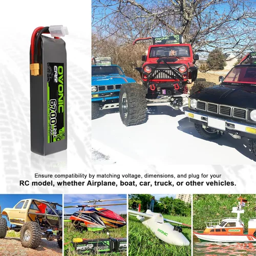 Vista 5 de OVONIC Batería LiPo de 14.8V 4S 6700mAh 120C con TRA Plug para RC Car RC Truck Avión, Helicóptero, Barco, Carreras de Coches RC Hobby (2 paquetes)