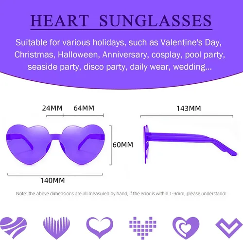 Vista 2 de 12 lentes de sol con forma de corazón transparente sin montura para mujeres, regalos de San Valentín