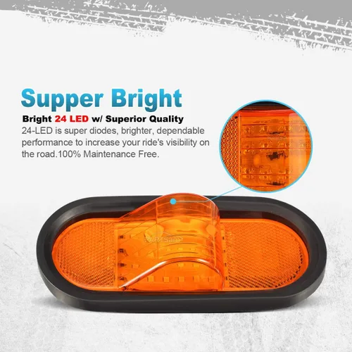 Vista 4 de Partsam 4 luces de marcador ámbar de señal de giro medio de 6 pulgadas, montaje de goma, 24 LED con lente reflejo universal sellado ámbar LED de 6