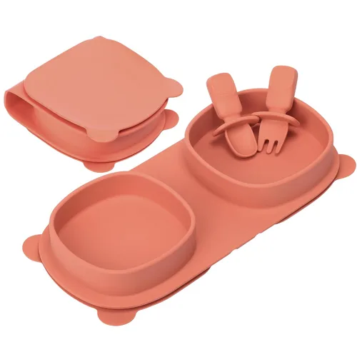 Vista 9 de Platos llanos plegables de silicona, platos para bebé, esenciales de viaje con tenedores y cucharas, aptos para microondas y lavavajillas, aguamarina
