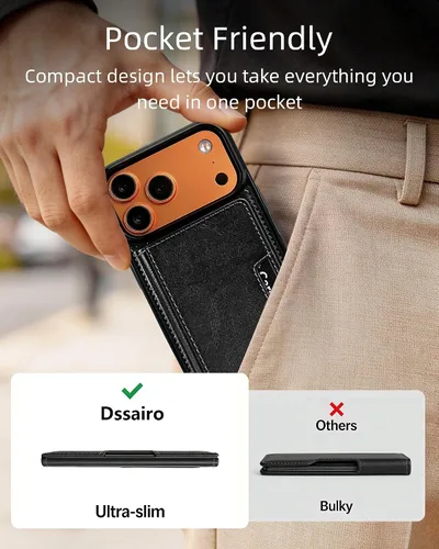 Vista 6 de Dssairo Funda magnética para iPhone 17 Pro Max desmontable compatible con MagSafe con 5 tarjeteros 2 en 1 con bloqueo RFID, ranuras de crédito