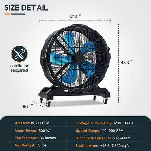Vista 8 de Albott Ventilador industrial del tambor de 36 pulgadas, ventilador plástico