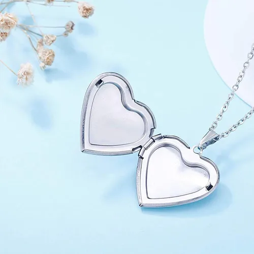Vista 5 de PHOCKSIN Relicario collar para mujer que sostiene imágenes relicario de fotos para niñas Pulido y grabado Forever in My Heart& I Love You Mom