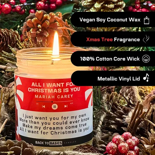 Vista 3 de Velas Back to Basics Todo lo que quiero para Navidad - Vela perfumada de 9oz de cera de soya con aroma a árbol de Navidad para decoración